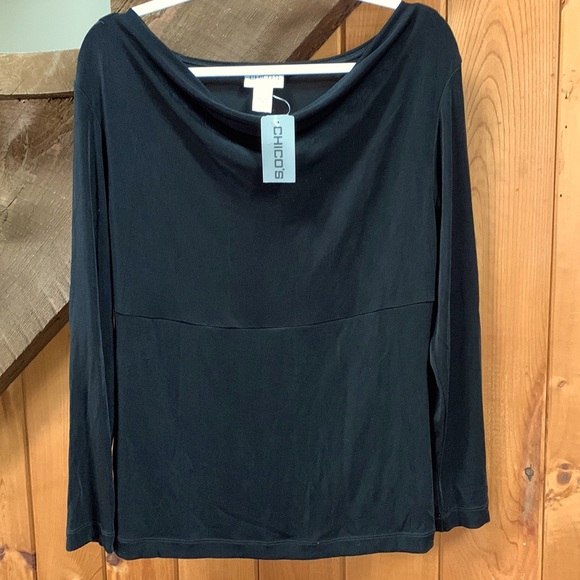 Chico's Tops - Chicos travelers long sleeve black top with drape neck. Chico size 1 (8-10)